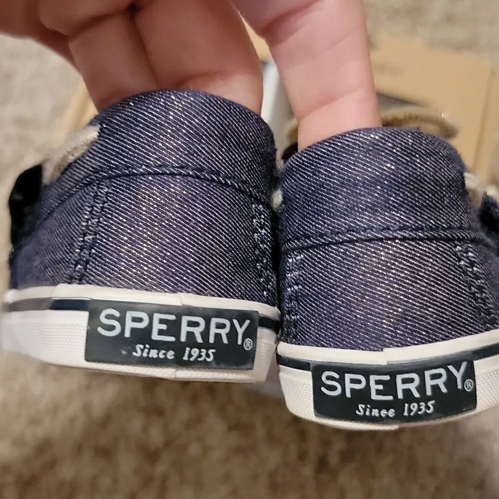 New Sperry Crib Jr Navy/Gold Shimmer